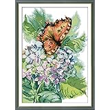 WOWDECOR クロスステッチキット 11CT プリント済み刺繍キット アジサイの花 蝶 初心者向けの簡単な刺繍セット図案印刷DIY Cross Stitch