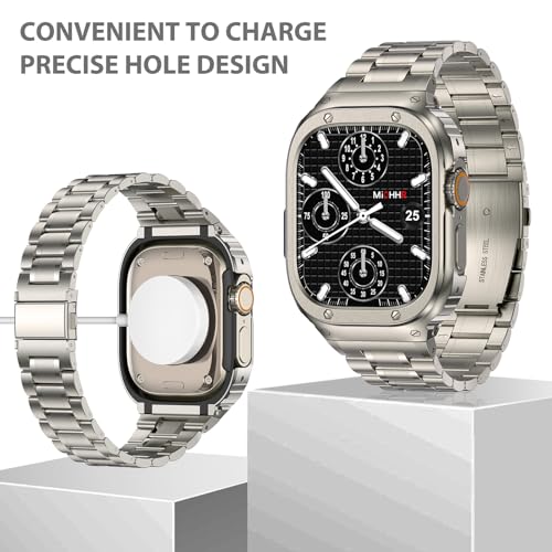 Image of MioHHR Stainless Steel Band with Case for Apple Watch Bands Ultra 3 /2 /1