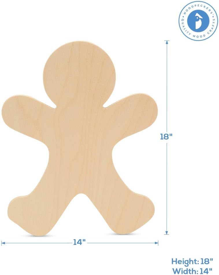Gingerbread Man Wood Cutout 18 inch, Pack of 3 Unfinished Holiday Cut Outs for Gingerbread Christmas Decor and Crafts, by Woodpeckers