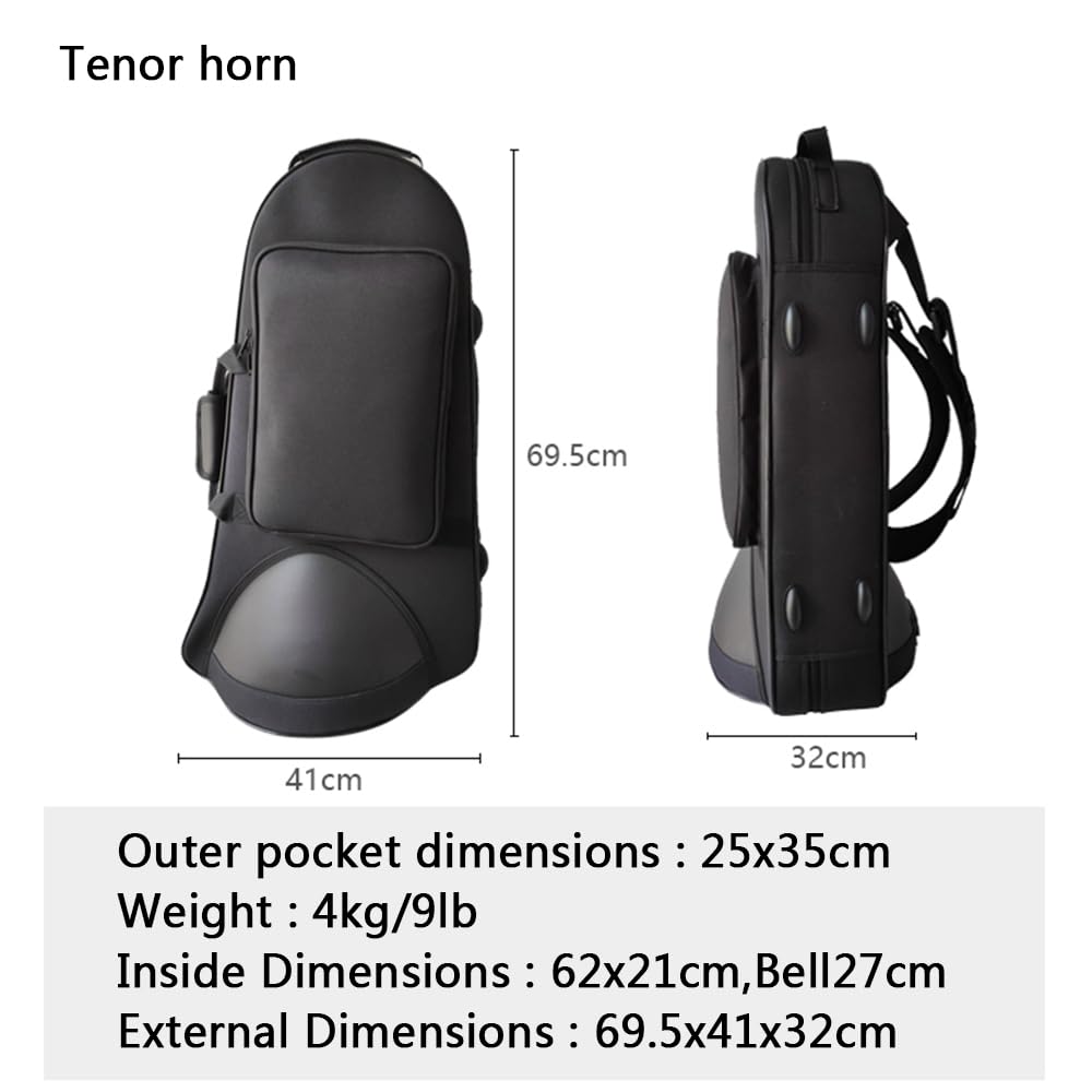 Obudowa na róg barytonowy torba na instrument na róg barytonowy torba na koncert wodoodporna i odporna na upadki klawisze torba na róg barytonowy z kołami pasowymi obudowa modelu twarda