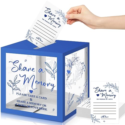 Image of Pajean 50 Pcs Greenery Share a Memory Card for Celebration of Life Cards Box with Clear Windows Memory Box for Funeral Wedding Birthday Graduation Bridal Shower Guest Card Ideas(Clear,Dark Blue)
