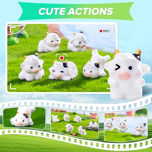 6Pcs Cute Cow Car Rearview Ornaments - Vehicle Rear View Mirror/Dashboard/Touchscreen Top Funny Adorable Mini Cows Decor Set, Cars Interior Accessories for Women Men（ White） - Thumbnail 2