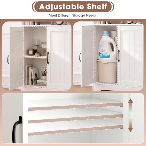 GRUSIGN 43.3" H Bathroom Storage Cabinet with Doors, Freestanding Small Bathroom Cabinet Organizer, Farmhouse Cupboard, Adjustable Shelves, for Laundry Room, Kitchen, Living Room, White - Image 5