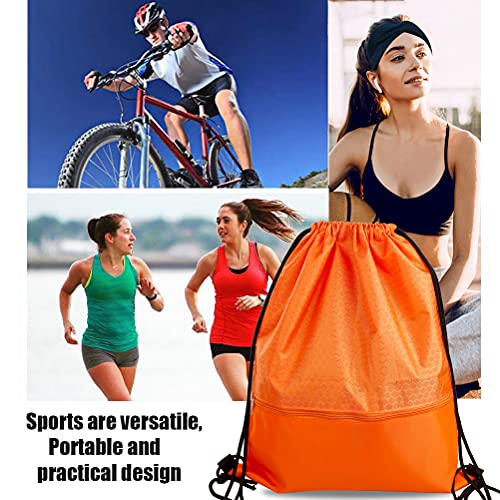 Image of Drawstring Backpack Bag, Waterproof Draw String Back Sack with Zip Pocket, Gym Drawstring Bags Swim Bag for Men Women