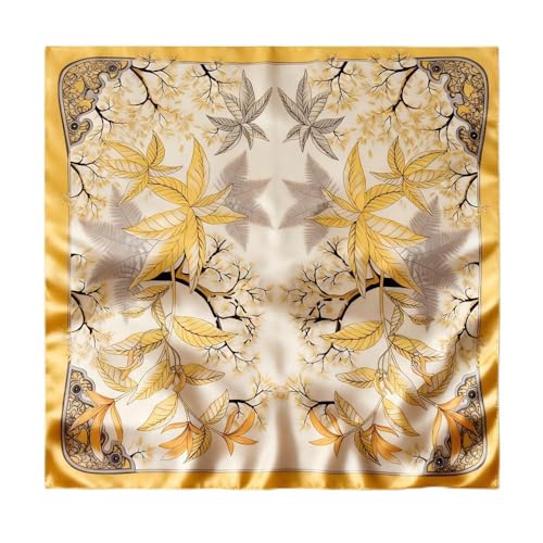 Elegant Silk Scarf with Golden Autumn Leaves Pattern, Cream and