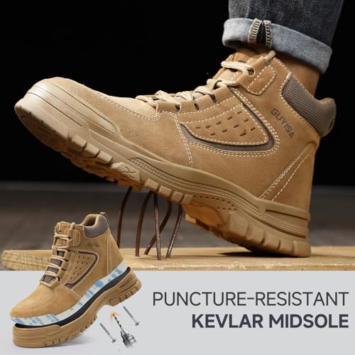 Image of Steel Toe Boots for Men Lightweight Work Boots for Men High Top Safety Boot with Kevlar Puncture-Resistant Midsole Comfortable Industrial Work Shoes Splash-Proof Botas De Trabajo para Hombre