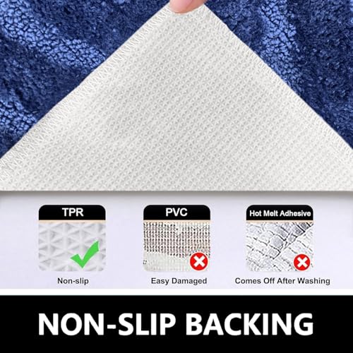 Image of Luxe Home Super Soft Microfiber Bath Mats Non-Slip TPR Backing Scotland Diamond Water Soak Bathroom Mat & Door Mats for Home Combo (38x58 cm) - Navy