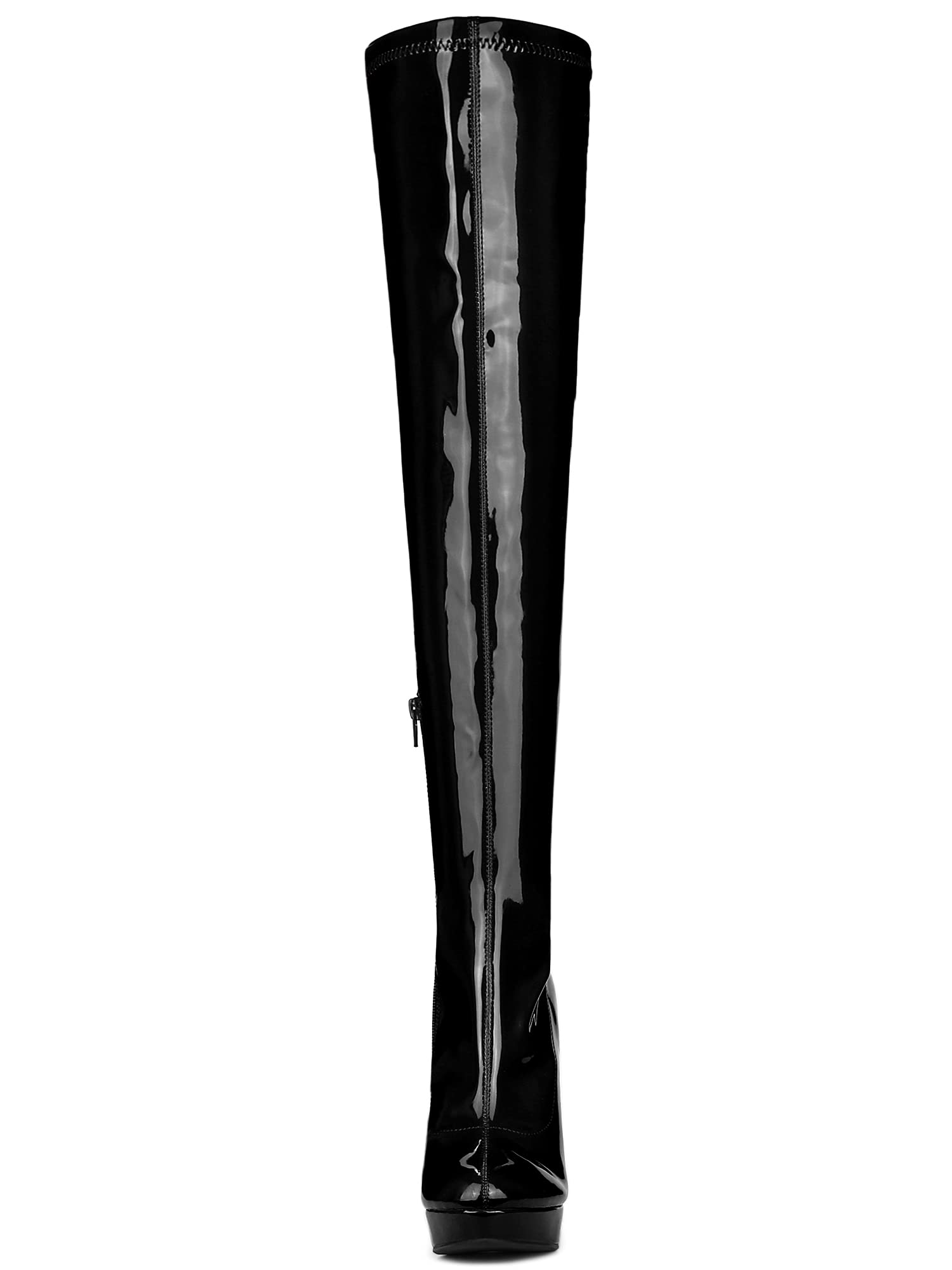 Allegra K Botas altas gruesas de charol con plataforma por encima de la rodilla para mujer