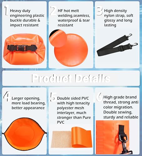 Image of Soulsfeng Waterproof Dry Bag Backpack, Roll Top Floating Dry Storage Bag with Phone Case, Lightweight Dry Sack for Kayaking, Boating, Beach, Travel, Camping 20L, Orange