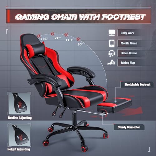 image for Furmax Gaming Chair, Video Game Chair with Footrest and Massage Lumbar