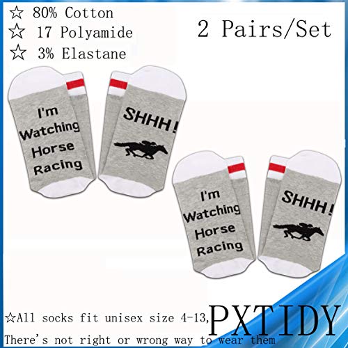 Pxtidy 2 Pairs Horse Racing Socks Shhh I'm Watching Horse Racing Novelty Socks Retirement Gift For Horse Racing Fans #TOP1