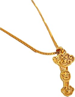 [zhuBAOHE] 古代ゴールド吉祥如意ペンダントベトナムサンドゴールド吉祥雲模様長寿富祝福ロック平和ネックレス