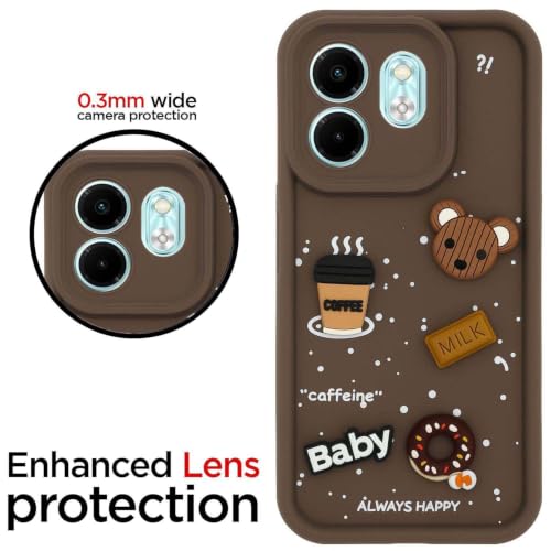 Image of Bintage Cute Fun Taddy Cartoon 3D Ball Bear Milk Donut Coffee Cup Silicon Case Full Body & Camera Protection Back Cover Compatible for Tecno Spark 30C 5G - Brown