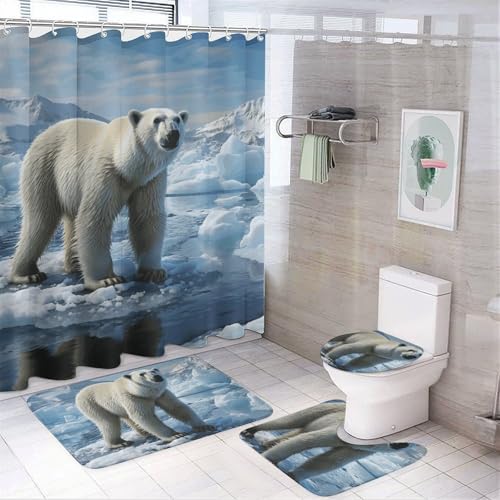 Rideau de douche imperméable Polar Bear Ice avec tapis de bain antidérapant - 2