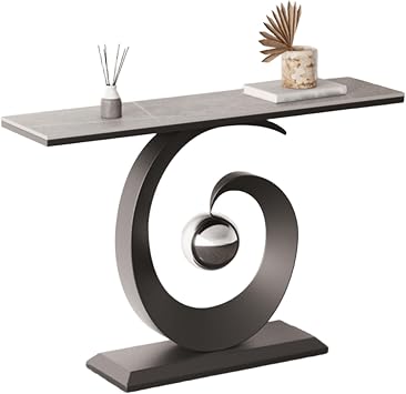 Console Table New Rock Slab Entryway Table with Thickened Metal Base Smooth Edges Small Sofa Accent Table for Entrance Living Room HallwayGray,80 * 30 * 80cm