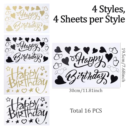 WANDIC 16PCS Happy Birthday Stickers for Balloons, Gold&Black Birthday Decals Letter Stickers for Celebration Birthday Decorative Party Supplies by WANDIC - Image 2