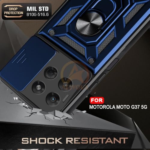Image of Armor Bumper Back Cover Case for Motorola Moto G37 5G Rotating Camera Cover, Ring Holder & Kickstand | Heavy Duty & 360 Degree Protection Back Cover for Motorola Moto G37 5G (Blue)