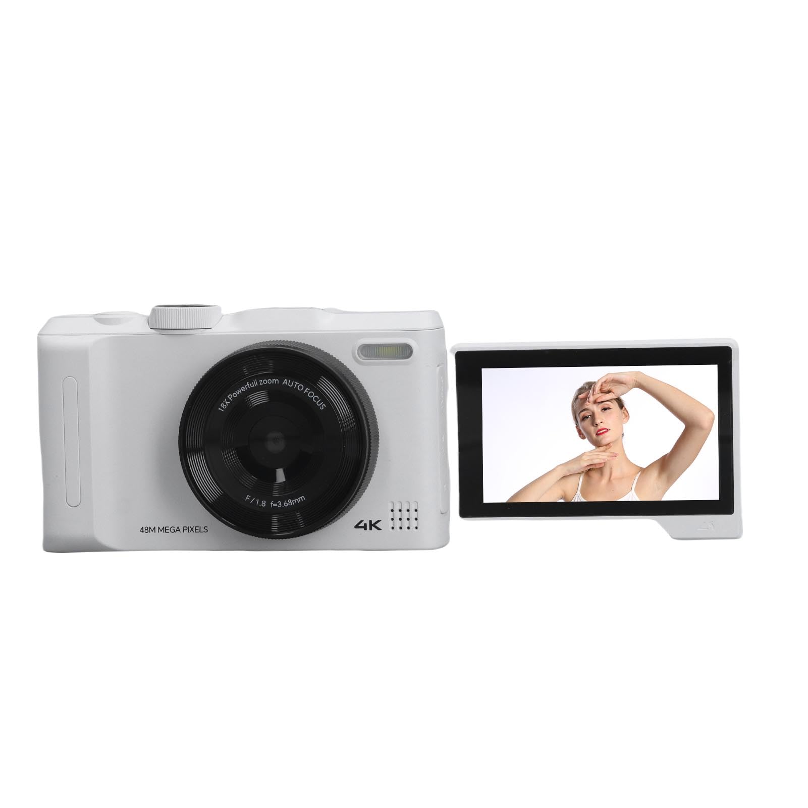 Zunate 4K Autofocus Vlog Camera with 3" Flip Screen, 48MP Travel Camera for Photography, 18X Digital Zoom Compact with Filters and Timer Modes (White)-image-0
