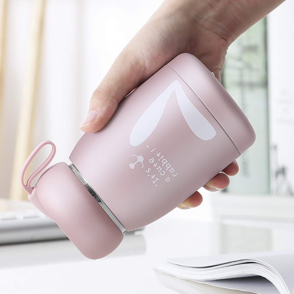 Frasco aislado Taza de café de viaje con aislamiento al vacío doble, taza portátil para hombres y mujeres, taza de acero inoxidable súper linda, 320 ml (14 * 7,5 cm), rosa, taza de café reutilizable