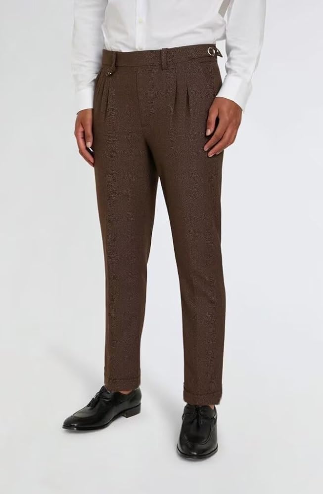 Men's Vintage Tweed Pants Herringbone Business Suit Pants