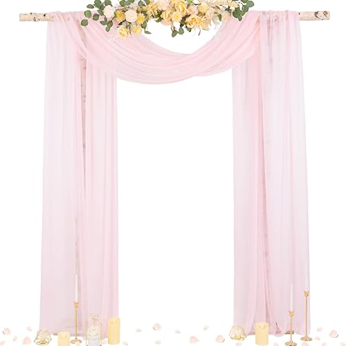 Miniatura 1 de Socomi Tela drapeada de arco de boda de 29 pulgadas x 20 pies, 1 panel rosa rubor transparente para exteriores, cortinas extralargas para boda,