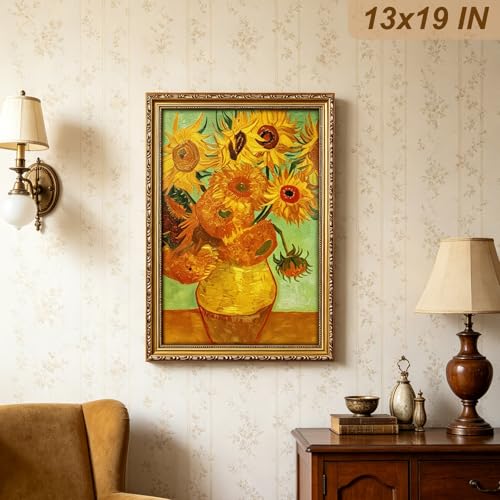Image of FJXMFRAME 13x19 Picture Frame Gold Vintage Picture Frames Wood | Shatter-resistant Plexiglass, Wall Hanging