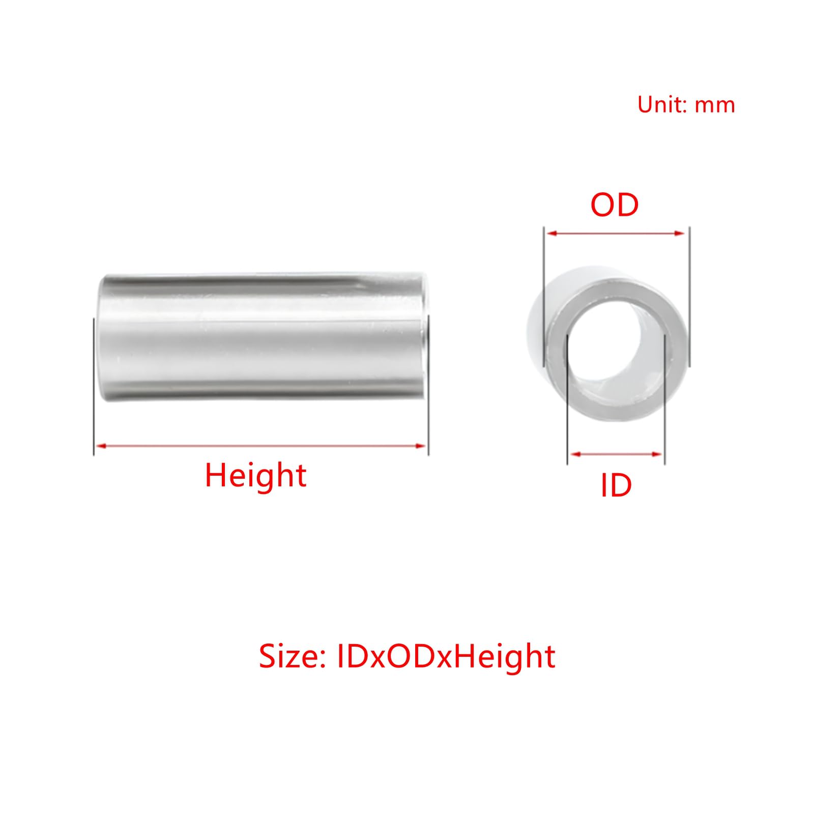 10 Uds. Manguito de rodamiento cilíndrico acero inoxidable ID 4,1mm