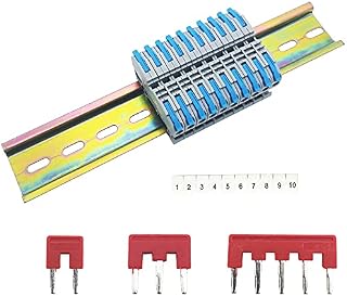 DIN Rail Connectors, CTRICALVER Universal Class Terminal Blocks Kit, 10 pcs Blue Terminal Blocks, 1 pcs Numbers Strip Markers, with Connection bar (2P, 3P,5P)