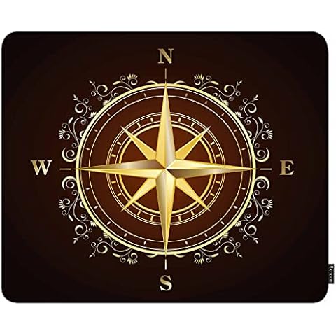 Mxocom Golden Compass Mouse Pad Ornate Flower Leaves Textures Nautical Direction Indicator Non-Slip Rubber Mousepad 9.5x7.9 Inch for Computer, Laptop Cover