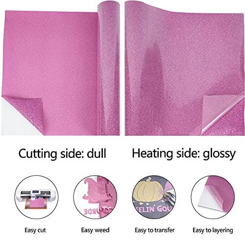 Image of guangyintong Glitter Purple Pink Heat Transfer Vinyl HTV Rolls, 12 inch x 8ft Iron on Vinyl for T-Shirts Glitter Purple Pink HTV Vinyl for All Cutter Machines Easy to Cut & Weed for Heat Vinyl Design