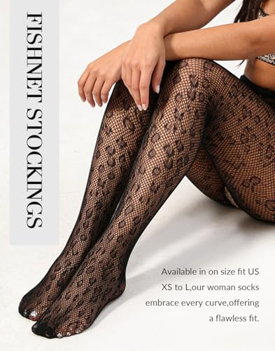 Image of Women Sexy High Waist Fishnet Tights, Sheer Leopard Print Pantyhose