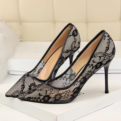 Hee grand Women Sexy Pointed Toe Lace High Heels Comfort Work Pumps Ladies Stilettos Bridal Dress Shoes for Wedding2