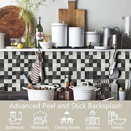 Crystiles Medley Pvc And Aluminum 12 X 12 Inches Peel And Stick Backsplash Tile, Black Marble And Brushed Metal, 12-Pack #TOP3