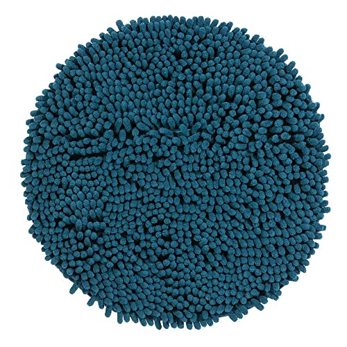 PANA Tapis de bain, chenille, rond, en différentes couleurs, fibres douces, absorbant et lavable, diamètre : 56 cm, couleur : bleu pétrole