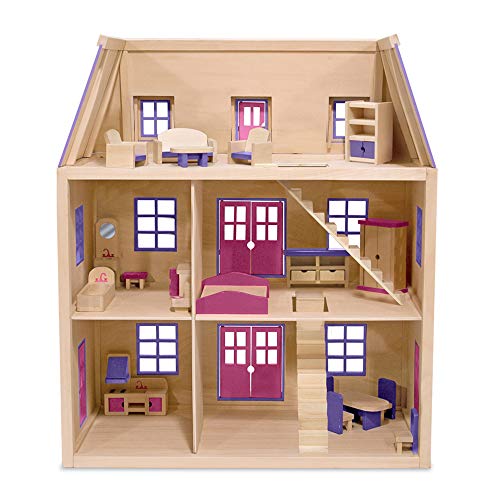 Melissa & Doug Multi-Level Wooden Dollhouse With 19 pcs Furniture