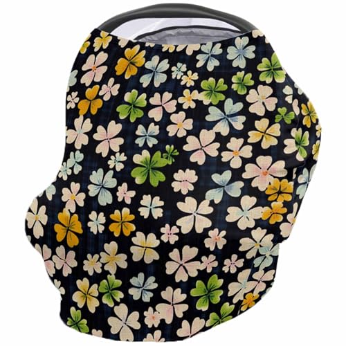 Nursing Cover for Breastfeeding Scarf, Colorful Four-Leaf Grass St. Patrick's Day Baby Car Covers Super Soft Multi Use for Canopy Shopping Cart Cover Blanket Stroller Cover