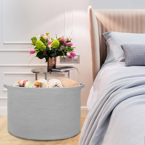Image of Cotton Rope Basket for Boys Kids, 87L Laundry Hamper, Light Gray