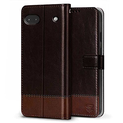 Image of FLIPPED Vegan Leather Flip Case Back Cover for Google Pixel 6A (Flexible, Shock Proof | Hand Stitched Leather Finish | Card Pockets Wallet & Stand | Coffee with Brown)