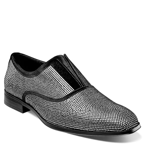 Stacy Adams Men's Starleigh Rhinestone Slip On Loafer, Black/Silver, 13