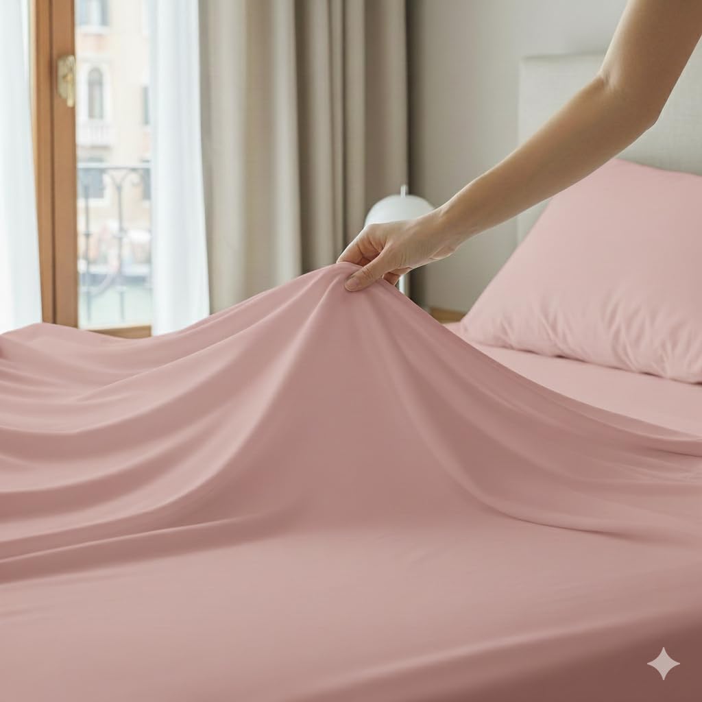 100% Cotton Flat Top Sheet Only - T-Shirt Fabric Jersey Knit - Extra Soft - Wrinkle Free - Machine Washable - Easy Fit - Breathable - Comfy (Pink, Twin)