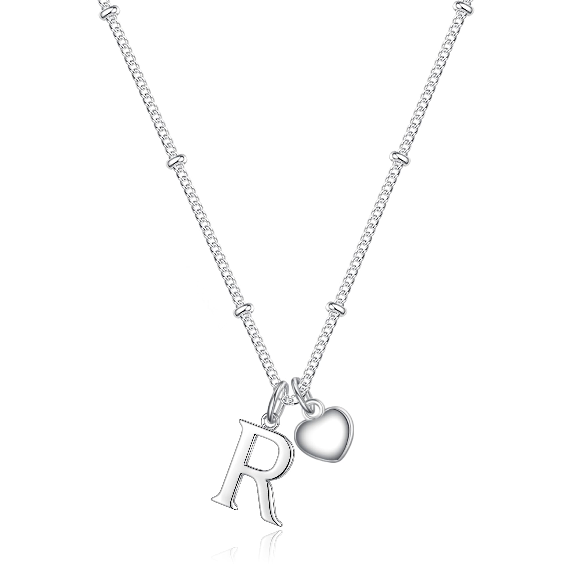 TINGN Muttertagsgeschenke für Mama - 14K Weißgold Vergoldet Silber Herz Charm Kette Damen Buchstaben Silber Personalisierte Halskette Damen Schmuck Geschenke für Mädchen