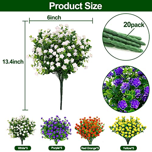 Turnmeon 20 Bundles Outdoor Artificial Flowers Plants Summer Decoration - Uv Resistant Plastic Flowers For Outside Faux Plants Home Garden Spring Decor(Color) #TOP1