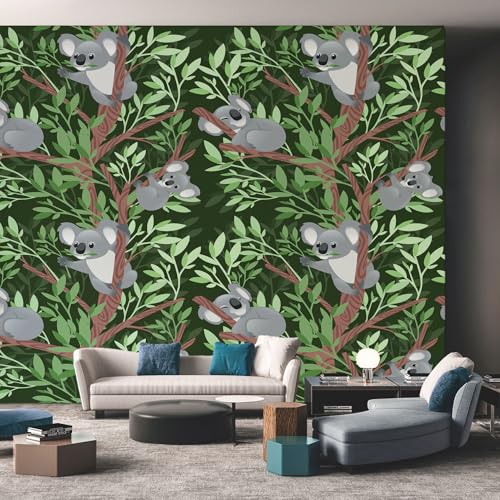 Papier peint intissé vert koala 200x140 cm pour salon et bureau