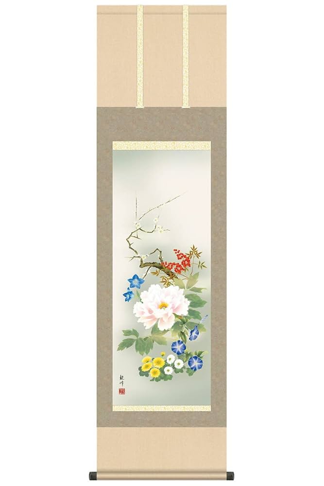 Amazon.co.jp: 掛軸 掛け軸 花鳥画 季節飾り 年中掛け 四季花 洛