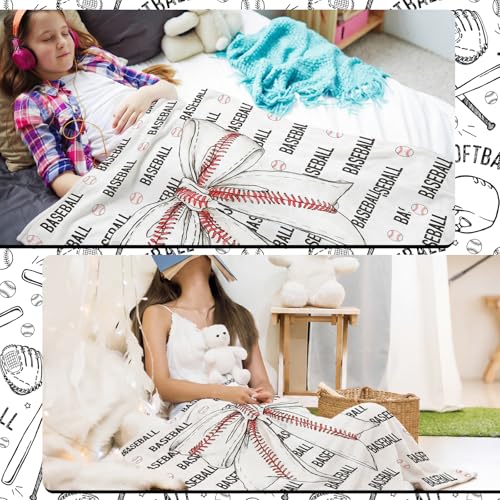 Hillsuren Baseball Coquette Bow Blanket 50 x 60 Inch Baseball Sports Throw Blanket Bow Stuff Team Gifts for Teen Girl Boy Ball Lovers Players Home Decor Halloween Christmas Thanksgiving Gift by Hillsuren - Used condition - Image 4