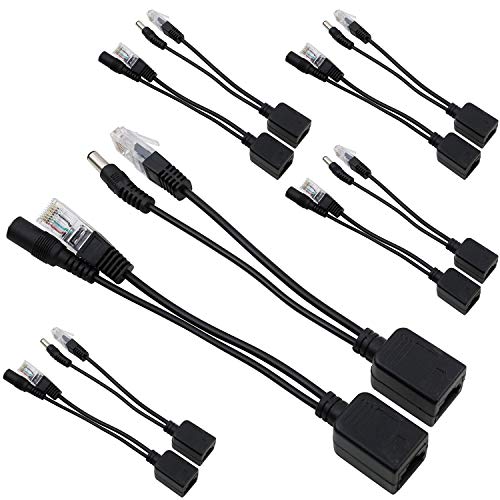 UHPPOTE Power Over Ethernet Passive PoE Adapter Injector + Splitter Kit PoE Cable (Black/Pack of 5 Pairs)