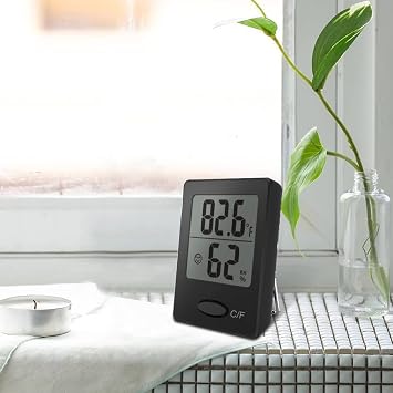 BALDR Portable Mini Digital Versatile Thermometer Hygrometer - Monitor Temperature Gauge & Humidity with Wall Hanging, Standing & Magnet Options for Home, Office, Greenhouse and More (Black, 3 Pack)