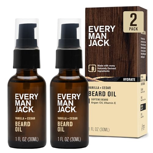 Every Man Jack Mens Beard Oil - Vanilla + Cedar Fragrance - Deeply Moisturizes and Softens Your Beard and Adds a Natural Shine - Naturally Derived with Shea Butter and Argan Oil - 1 fl oz (2 Pack)