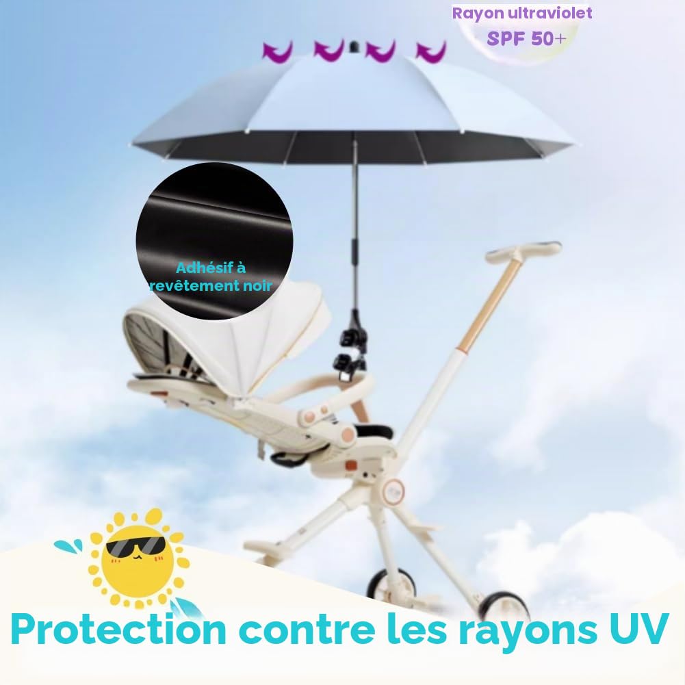 Parapluie Parasol Poussette,Ombrelle Poussette Universelle,Ombrelle pour Poussette Anti UV,Parasol Anti UV 50+ pour Landau,Anti UV Parasols pour Landau,Avec Pince Flexible Bras Réglable
