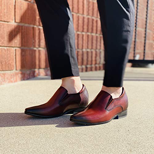 Image of CALTO Men's Invisible Height Increasing Elevator Shoes - Brown Leather Slip-on Formal Dress Loafers- 3 Inches Taller - Y5531 - Size 10.5 D(M) US